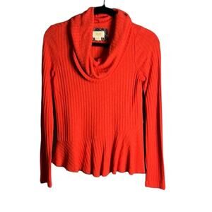 Maeve Red Peplum Long Sleeve Top With Cowl Neck Size X Small